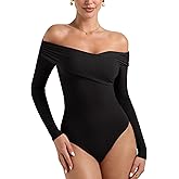 PINKMSTYLE Sexy Mesh Off The Shoulder Bodysuits For Women Double Lined Long Sleeve Bodysuit Going Out Tops