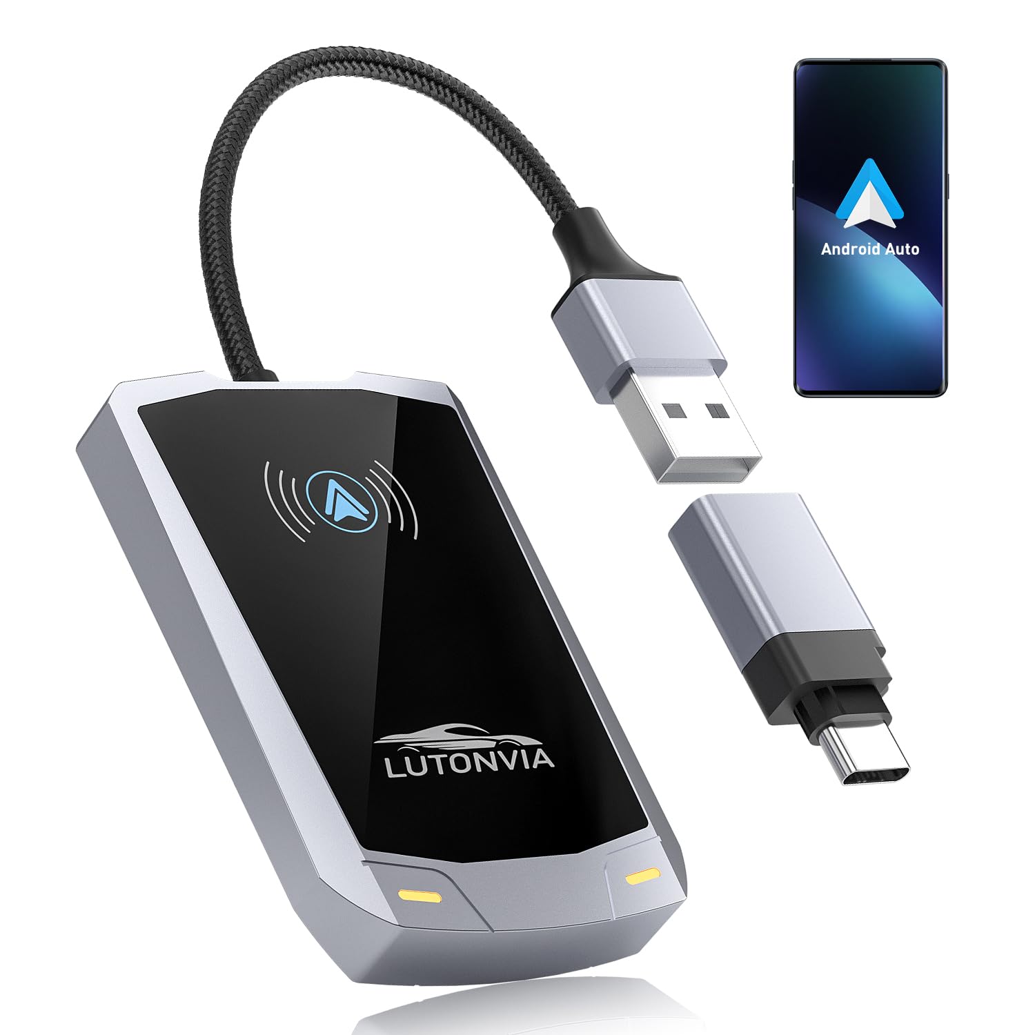 Android Auto Wireless Adapter with NFC - 2024 Upgraded Android Auto Dongle, Low Latency, 5.8GHz Wifi, Plug & Play Converts Wired to Wireless for Android 11+ & Cars with Factory Wired Android Auto