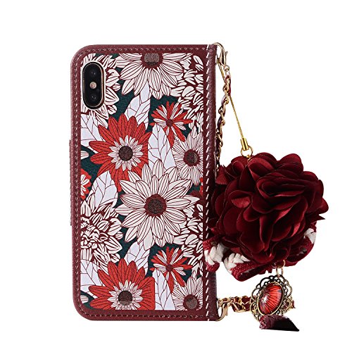 image for iPhone Xr Case for Women, DMaos Luxurious 3D Flower Ball Magnetic Flip