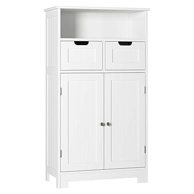 Ivory White HOMECHO Bathroom Floor Cabinet Wooden Storage Organizer