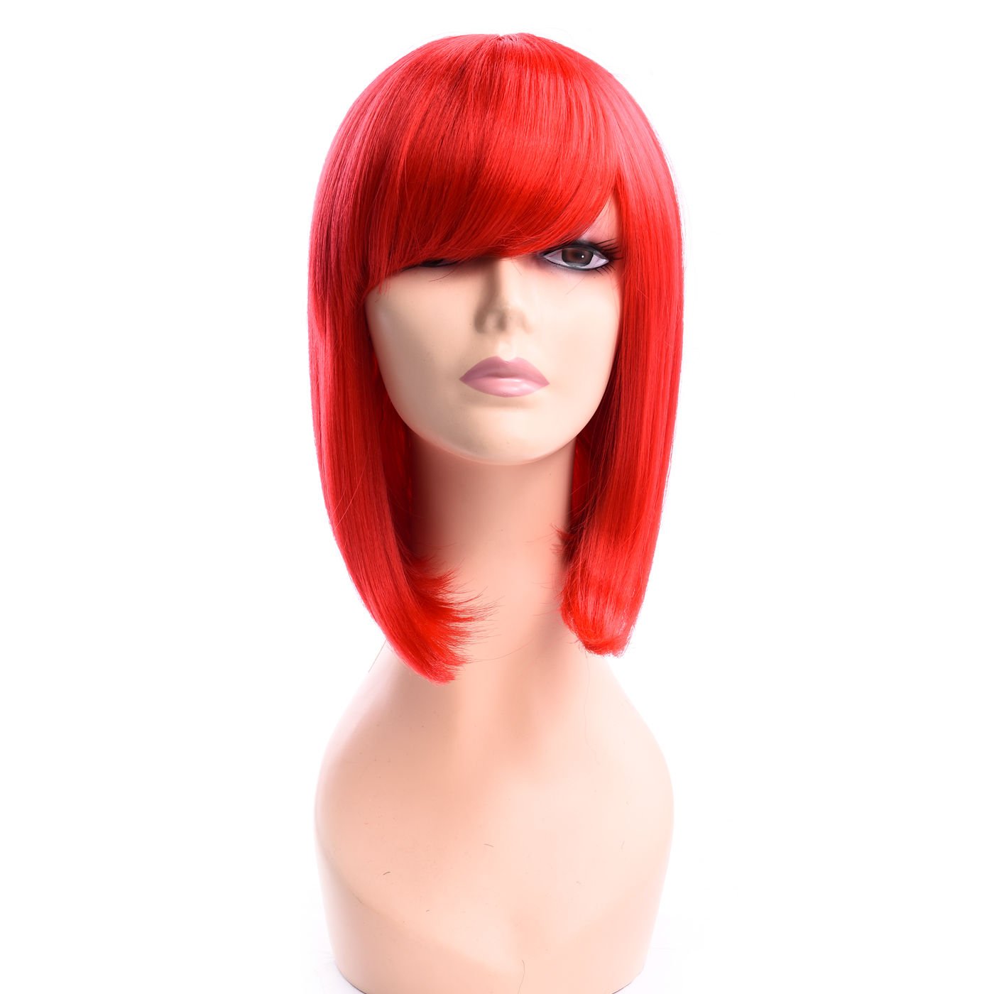 Red Silike Synthetic Medium Length Straight Bob Wigs 14 Red