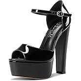 HDEUOLM Womens Chunky Block High Platform Heel Peep Toe Sandals Ankle Strap Party Cute 5.9 Inches Heels
