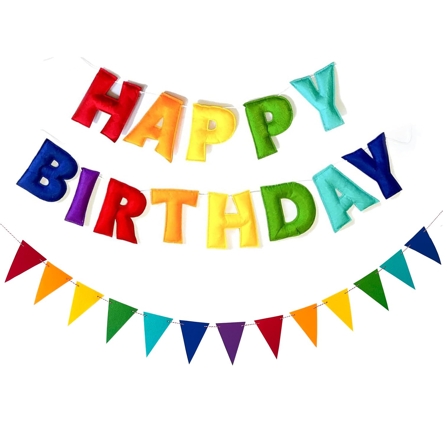 Pre-Strung Happy Birthday Banner - Felt Ball Garland - HAPPY BIRTHDAY Garland, Rainbow Birthday Decorations, Personalized Sign for Party Decor, Photo Prop (Multicolor with Ball)