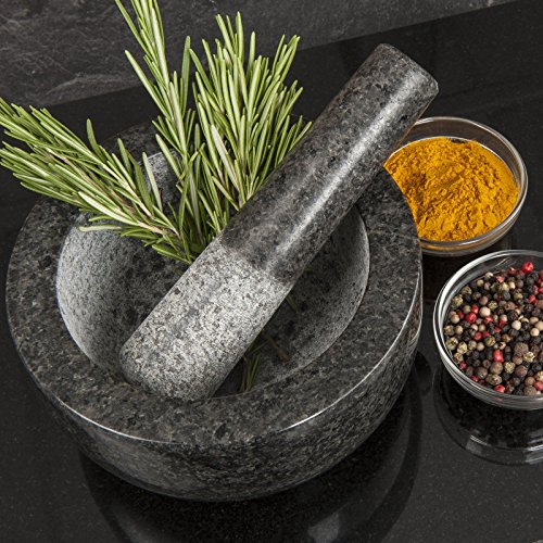 [- Savisto Premium Solid Granite Pestle And Mortar - Large 15.5cm Diameter  -]