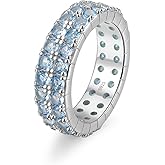 Cranmaida Sterling Silver Birthstone Stackable Ring Eternity Bands for Women | 6mm Stackable Rings Cocktail Jewelry for Women Wife Her