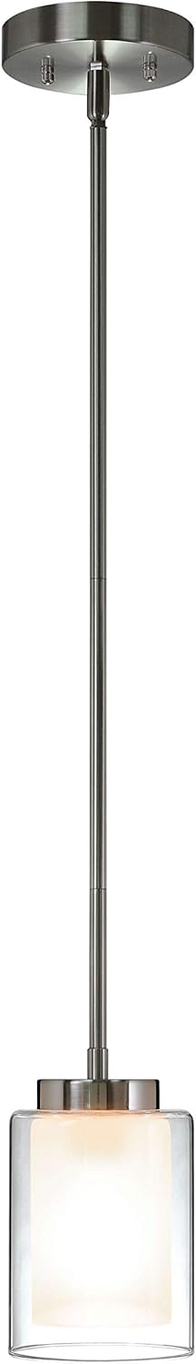 XiNBEi Lighting Pendant Lighting Modern 1 Light Mini Pendant Light with Dual Glass in Brushed Nickel, Adjustable Hanging Ceiling Light for Kitchen & Living Room XB-P1195-BN - - 