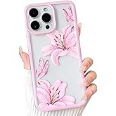 NITITOP Compatible with iPhone 13 Pro Max Case Cute Durable Lily Flower Floral Butterfly Pattern for Women Girls Color Frame Slim Shockproof Protective Phone Cover - Pink