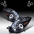 AUTOZENSATION Compatible with 2006-2008 Toyota Yaris Hatchback, Left + Right Pair Headlamps Assembly, LED Halo Glossy Piano Black Projector Headlights Lamps
