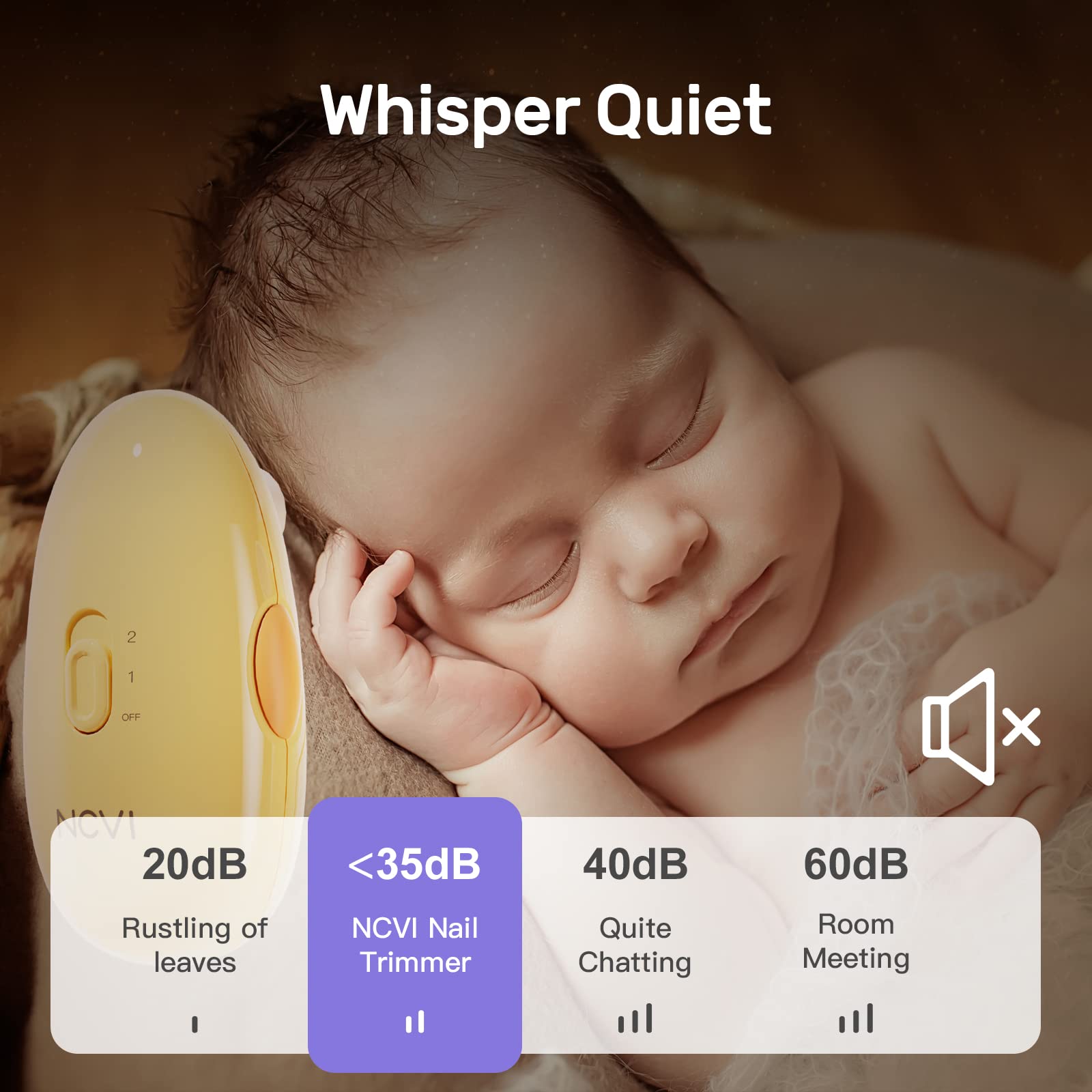 NCVI Baby Nail Trimmer Electric, Baby Nail File, Safe Baby Nail Clippers, Trim and Polish Set for Newborn Baby Infant Toddler Kids, Fingernails Care, Grooming & Manicure kit, 8 Grinding Heads, Yellow