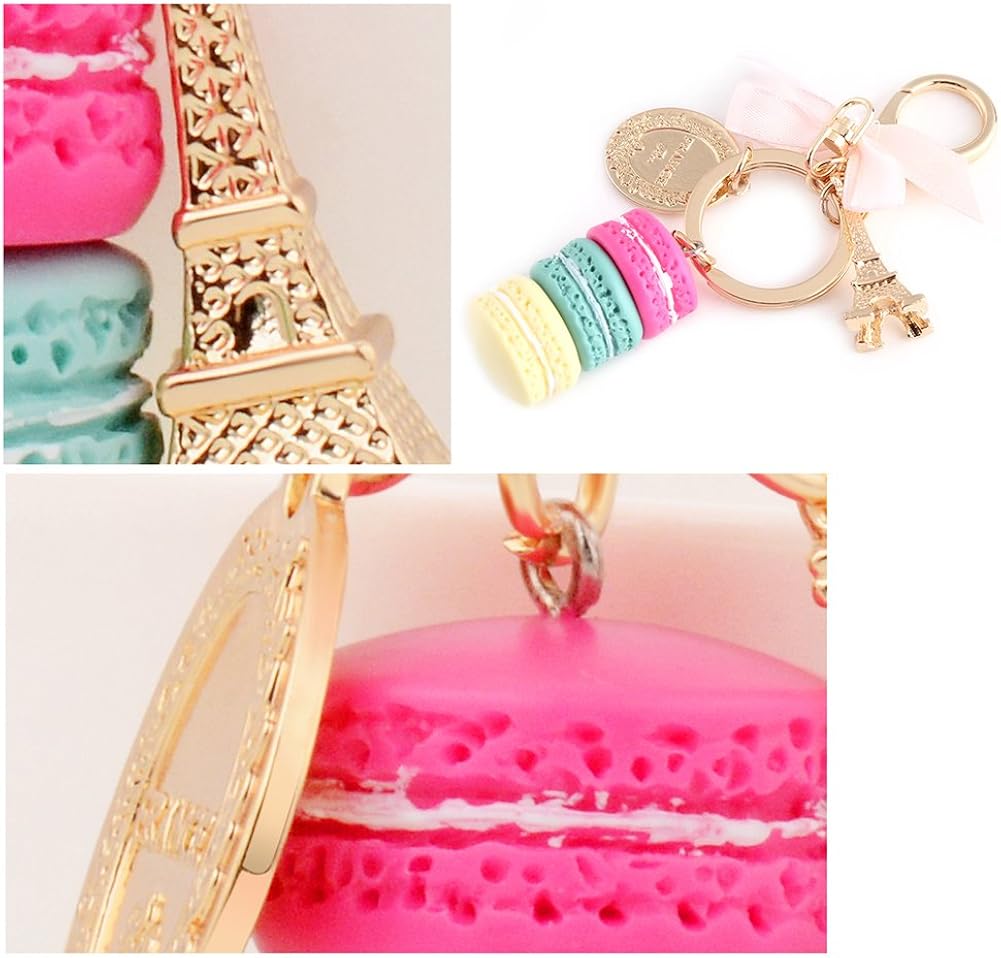 Colorful Cute Macaron Keychain Ring Eiffel Tower Macaron Charm Keychain Bag Purse Decoration for Children Birthday Gift(Green) - Image 5