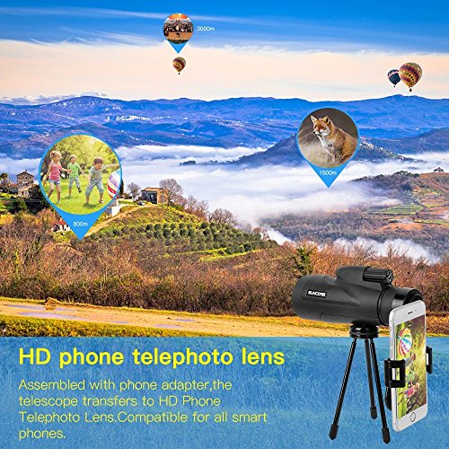 HD Monocular Telescope,Evershop Waterproof Phone Telephoto Lens with Low Night Vision with Phone Adapter and Tripod for Hunting/Camping/Travel