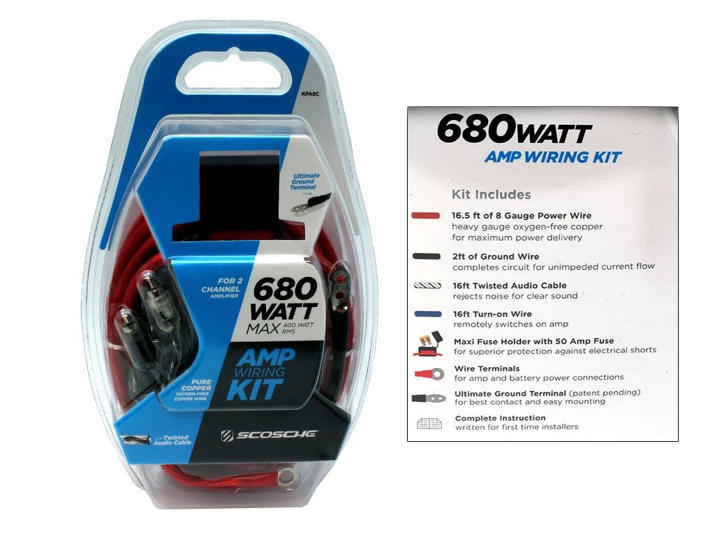 Scosche Kpa8c 680 Watts 8 Gauge Ofc Mono 2 Channel Amplifier Wiring Installation Kit Amazon In Electronics