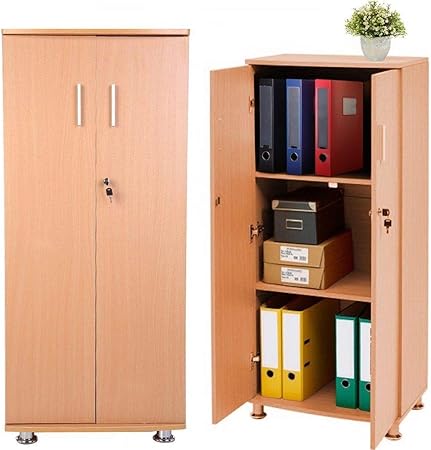 Blackpoolal Office Cupboard Wooden Filing Cupboard 3 Shelf Storage With Lock For Home Office Bedroom Wardrobe 55 X 35 X 125cm Amazon Co Uk Kitchen Home