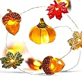 BOHON Thanksgiving Decoration Acorn 3D Pumpkin Maple Leaf String Lights Battery Operated with Remote 10ft 30 LEDs Orange Fall Lights for Home Autumn Garland Harvest Halloween Party Christmas Decor