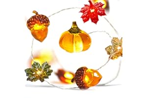 BOHON Thanksgiving Decoration Acorn 3D Pumpkin Maple Leaf String Lights Battery Operated with Remote 10ft 30 LEDs Orange Fall Lights for Home Autumn Garland Harvest Halloween Party Christmas Decor