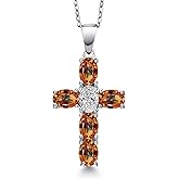 Gem Stone King 925 Sterling Silver Ecstasy Mystic Topaz and Lab Grown Diamond Cross Pendant Necklace for Women | 2.90 Cttw | Gemstone November Birthstone | Oval 6X4MM | With 18 Inch Chain