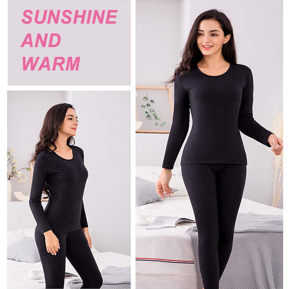 JZCreater Women Thermal Underwear Set Tight, Base Layer Top & Bottom Long John Set (Black,S)