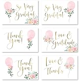 Hadley Designs Baby Shower Thank You Cards with Envelopes - 24 Baby Girl Thank You Cards for Gift, Girl Thankyou Notes Babyshower Sprinkle, Cute Pink Floral Shower Thanks Card