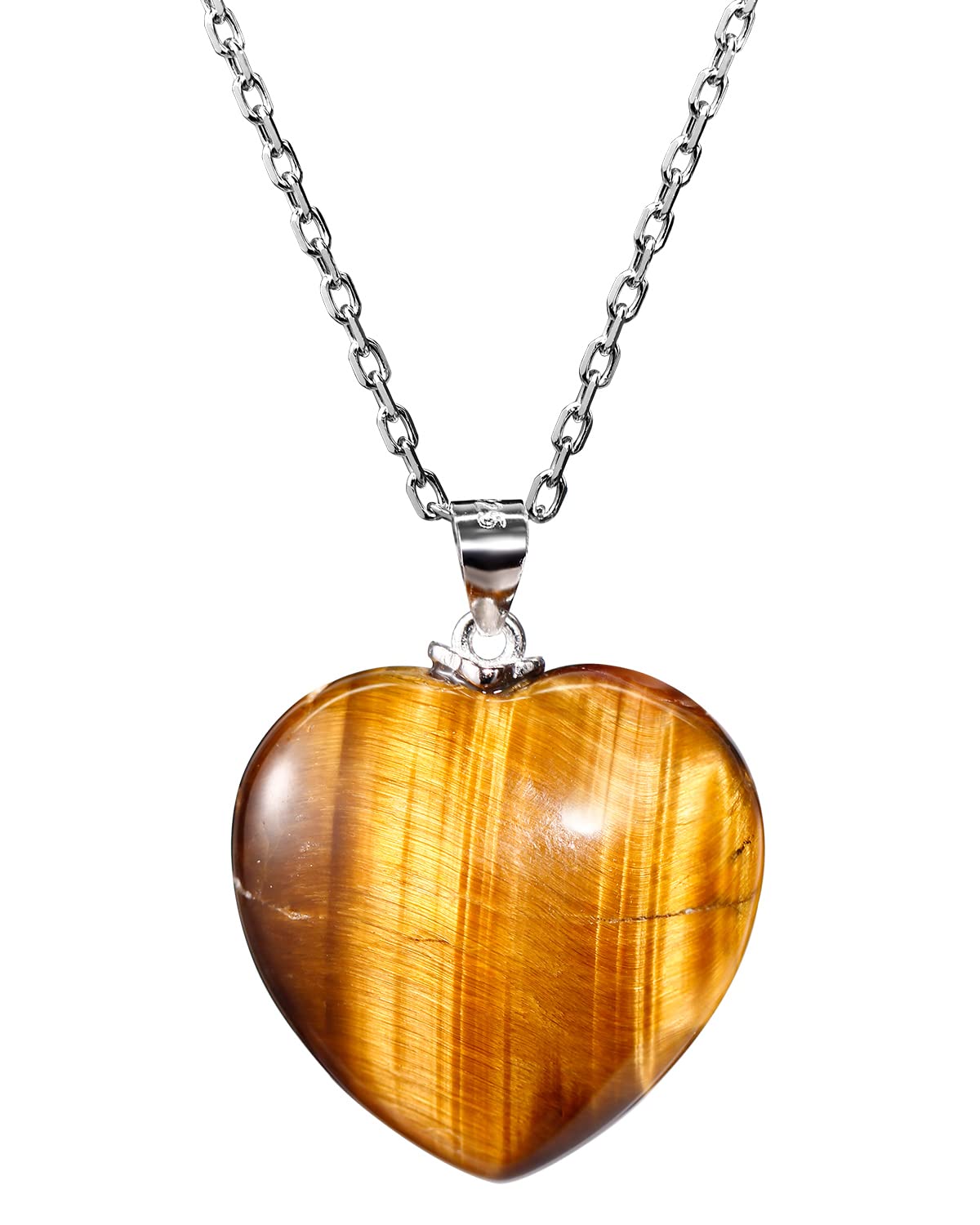 Jewboo Sterling Silver Chain Heart Crystal Necklace Tiger Eye Stone Pendant Necklaces for Women Crystals and Healing Stones Jewelry Gifts for Her