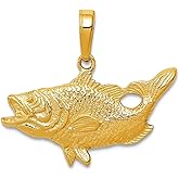 JewelryWeb 22mm 10k Solid Yellow Gold Open Mouthed Bass Animal Sealife Fish Pendant Necklace Pendant for Women