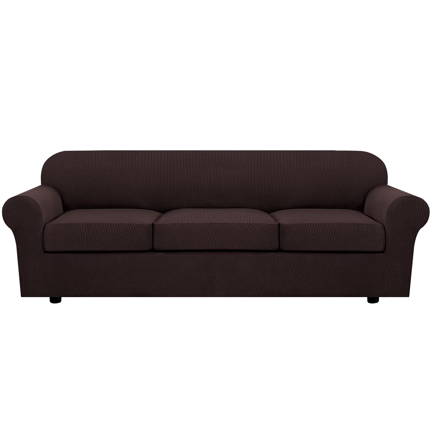 Photo 1 of H.VERSAILTEX 4 Piece Stretch Sofa Covers for 3 Cushion Couch Covers for Living Room Furniture Slipcovers (Base Cover Plus 3 Seat Cushion Covers) Upgraded Thicker Jacquard Fabric (XL Sofa, Chocolate)