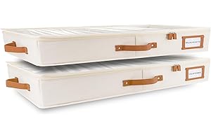 HOMELUX THEORY 2pc Low Profile Under Bed Storage Containers, Thin Under Couch Storage Organizer with Bins & Lids, Underbed Storage Box Ideal for Seasonal Clothes, Blankets, Fabric & Shoes (Ivory)