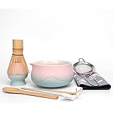 Joyscale Matcha Whisk Set, Matcha Set Whisk And Bowl, 8 Pcs Matcha Kit Set(Distant Mountains Design), 18 OZ, Japanese Matcha Tea Set, Matcha Making Kit Gifts for Tea Lovers(Pink Green)