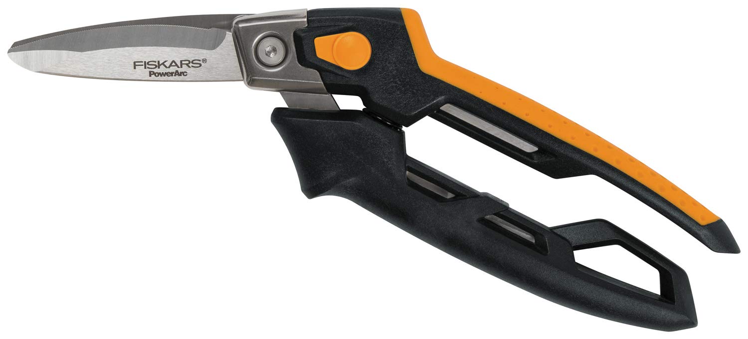 Fiskars PowerArc Heavy-Duty Utility Snip, Up to 30% More Power, Length 12cm, Heat-Treated Steel Blades/Plastic Handle, Black/Orange, 1027206