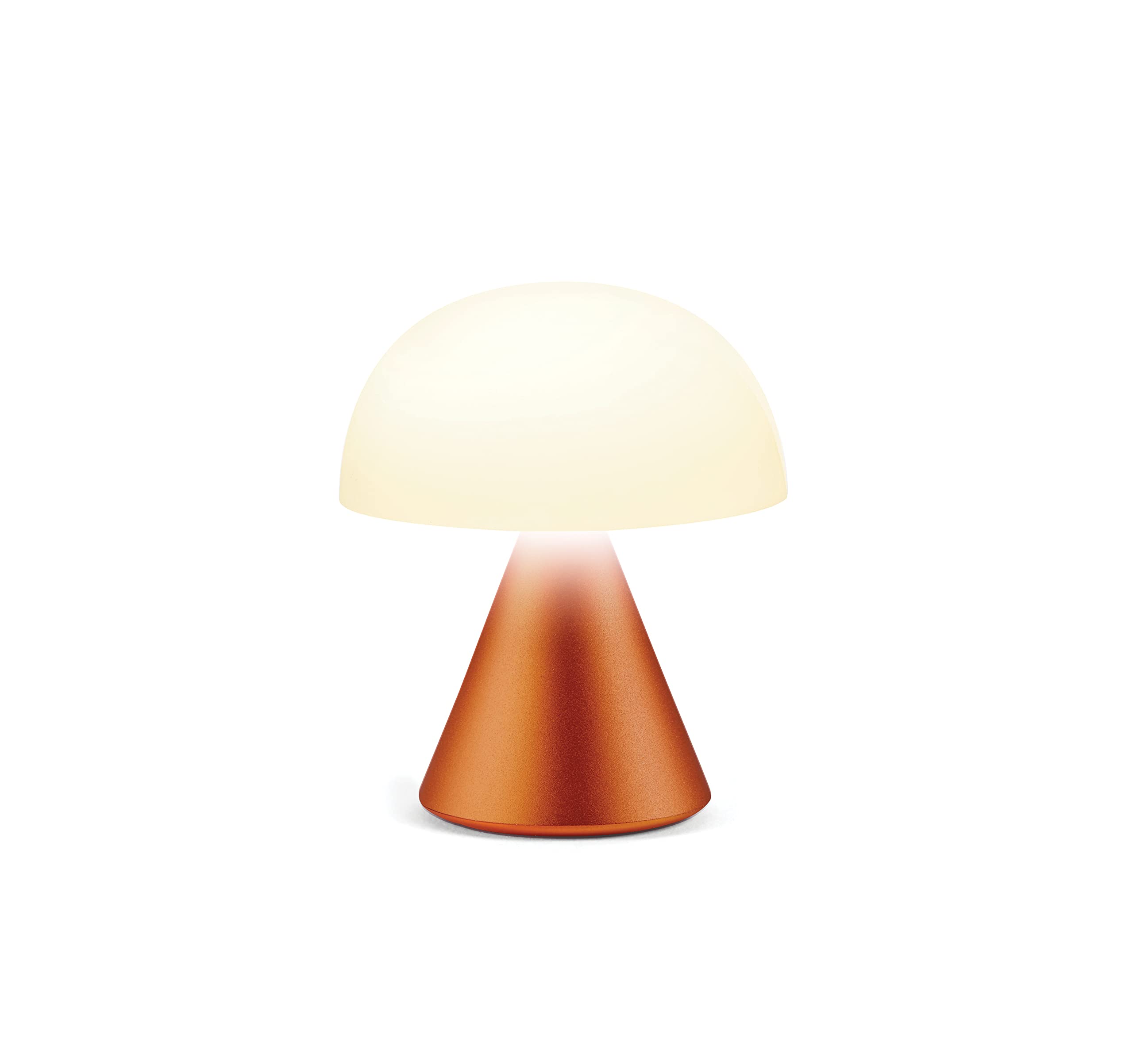 Lexon Mina Small Mushroom Lamp - LED Portable Bedside Light for Bedrooms, Kids & Nursery - Rechargeable with 12h Autonomy & Memory Dimmer, Aluminum - Orange