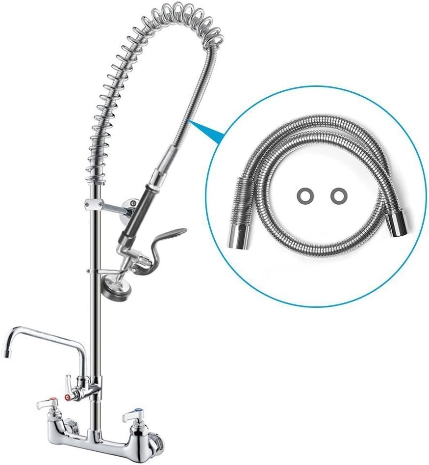 Stainless Steel Shower Hose Chrome Kitchen Sink Mixer Tap Replacement Spray Pull Out Sprayer POUGEO Commercial Basin Faucet Hose,45inch hose - Image 4