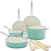 GreenLife Artisan Healthy Ceramic Nonstick, Cookware Pots and Pans Set, 12 Piece, Turquoise