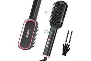 Hair Straightener Brush - SIQUER Ionic Hair Straightening Brush with 13 Temps LCD Display 45s Fast Heating 60mins Auto-Off An