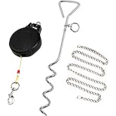 30ft Retractable Dog Tie Out Cable with Ground Pile & Steel Chain, Large Dog Leash Outdoor Dog Anchor Dog Tie Out Cable and S