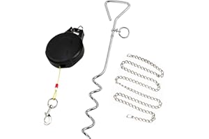 30ft Retractable Dog Tie Out Cable with Ground Pile & Steel Chain, Large Dog Leash Outdoor Dog Anchor Dog Tie Out Cable and S