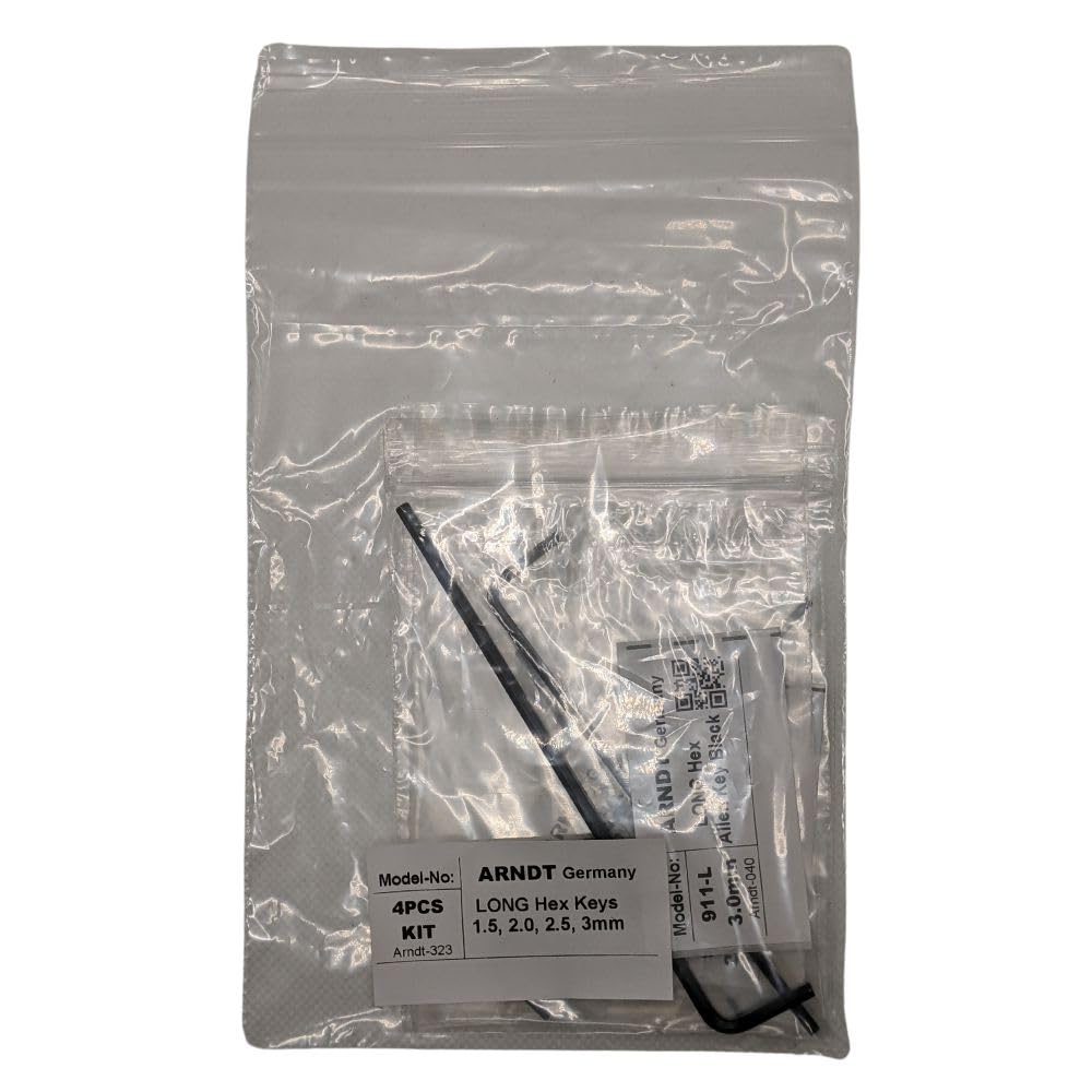 ARNDT Germany 4PCS Hex Key Set | Metric Long Allen Hex Key Set: 1.5, 2, 2.5, 3mm | Chromium Vanadium Steel