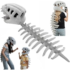 Dinosaur Skeleton Mask - Realistic 3D Sculpted Skull Headwear with Plush Fabric for Halloween, Cosplay & Dress-Up Play