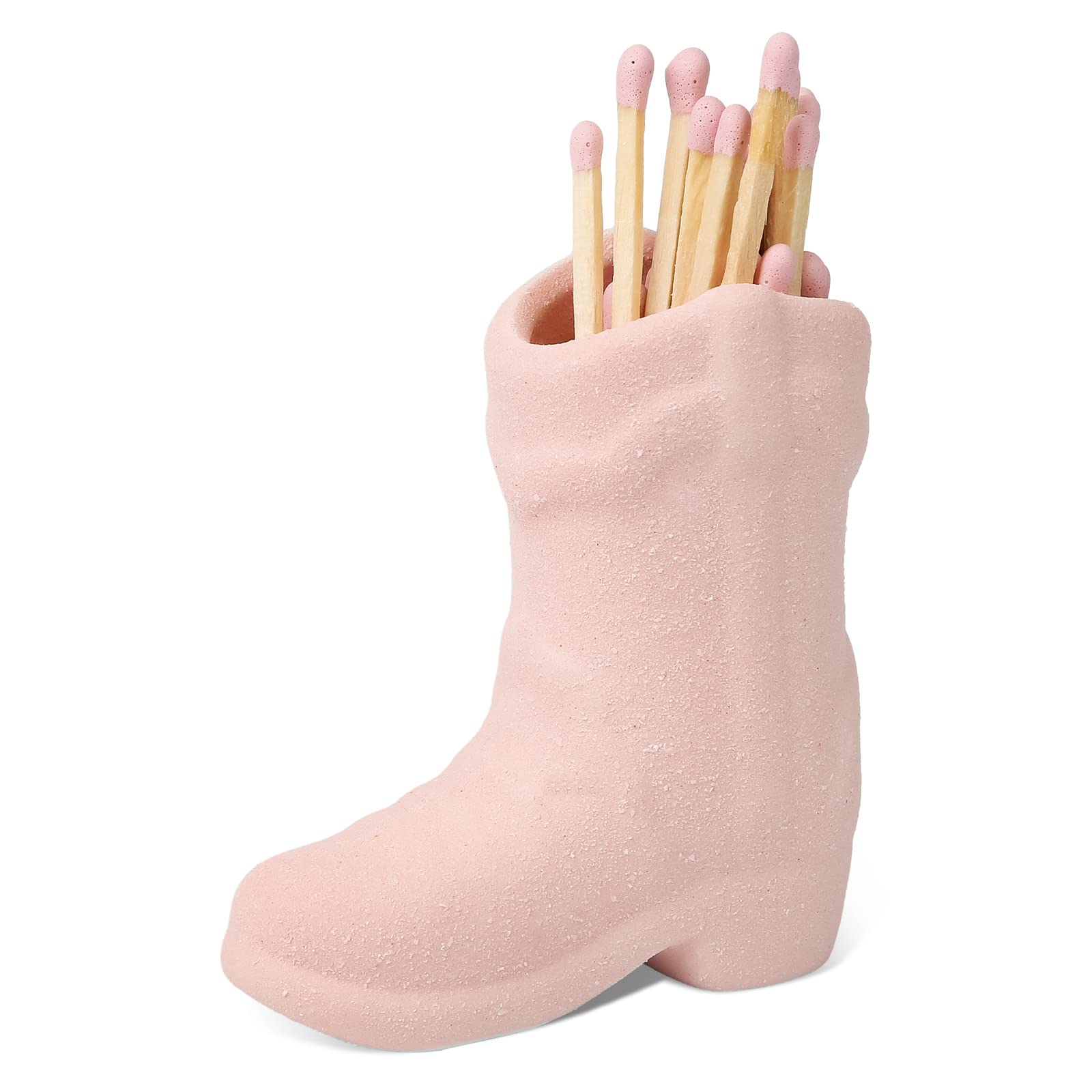 LUTER Cowboy Boot Match Holder, Ceramic Boot Match Holder with Striker Cute Indoor Decorative Accessory for Bathroom Bedroom Kitchen (Pink)