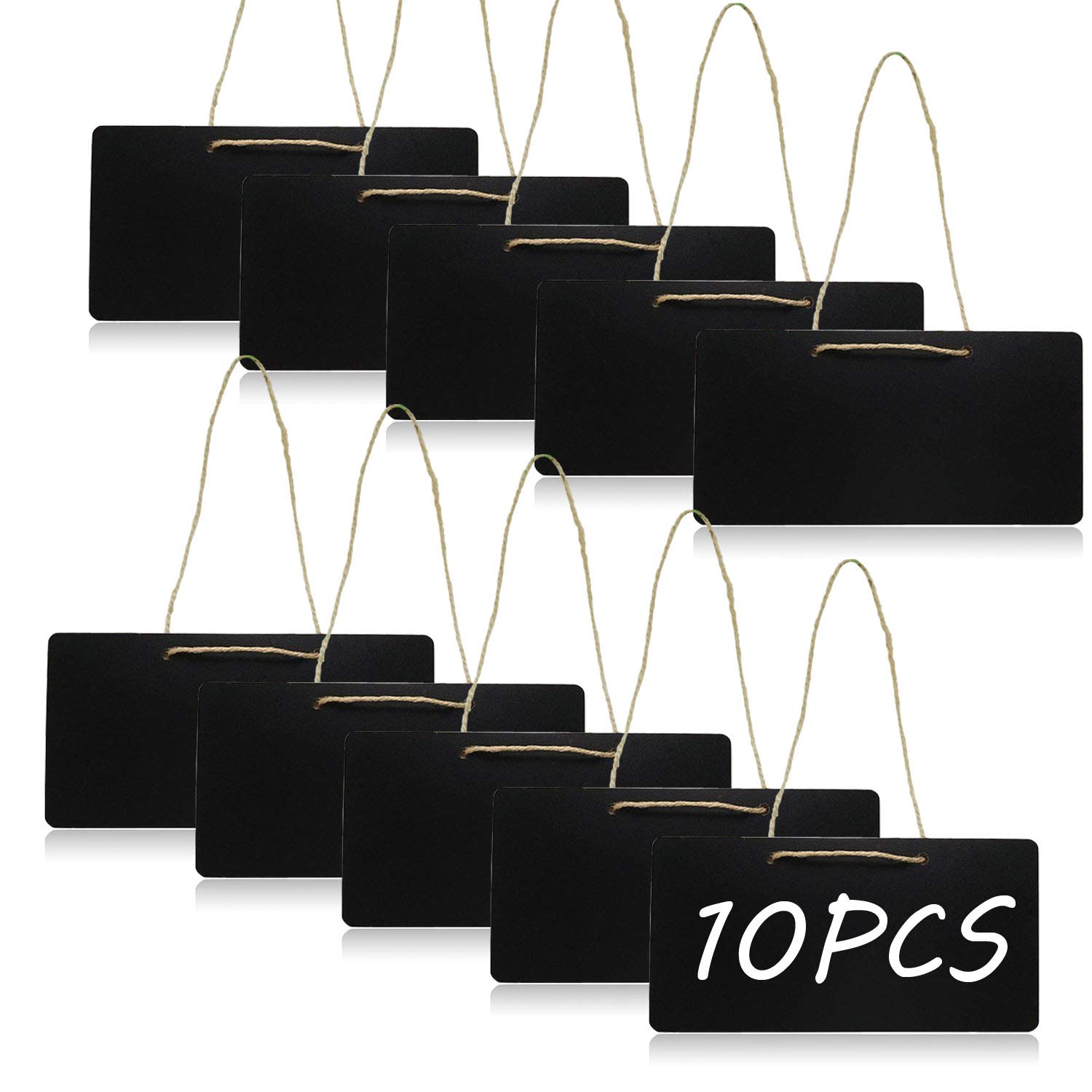 Woohome 10 PCS Mini Hanging Blackboard, Rectangle Wooden Chalkboard Message Board Signs for Party, Wedding, Thanksgiving, Christmas