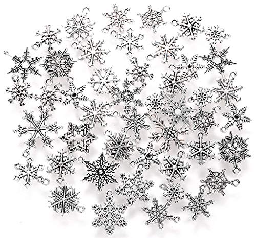 Kinteshun Assorted Christmas Snowflake Charms Xmas Pendant for Holiday DIY Jewelry Making Findings(100 Grams,About 90pcs,Silver Tone) - Thumbnail 3