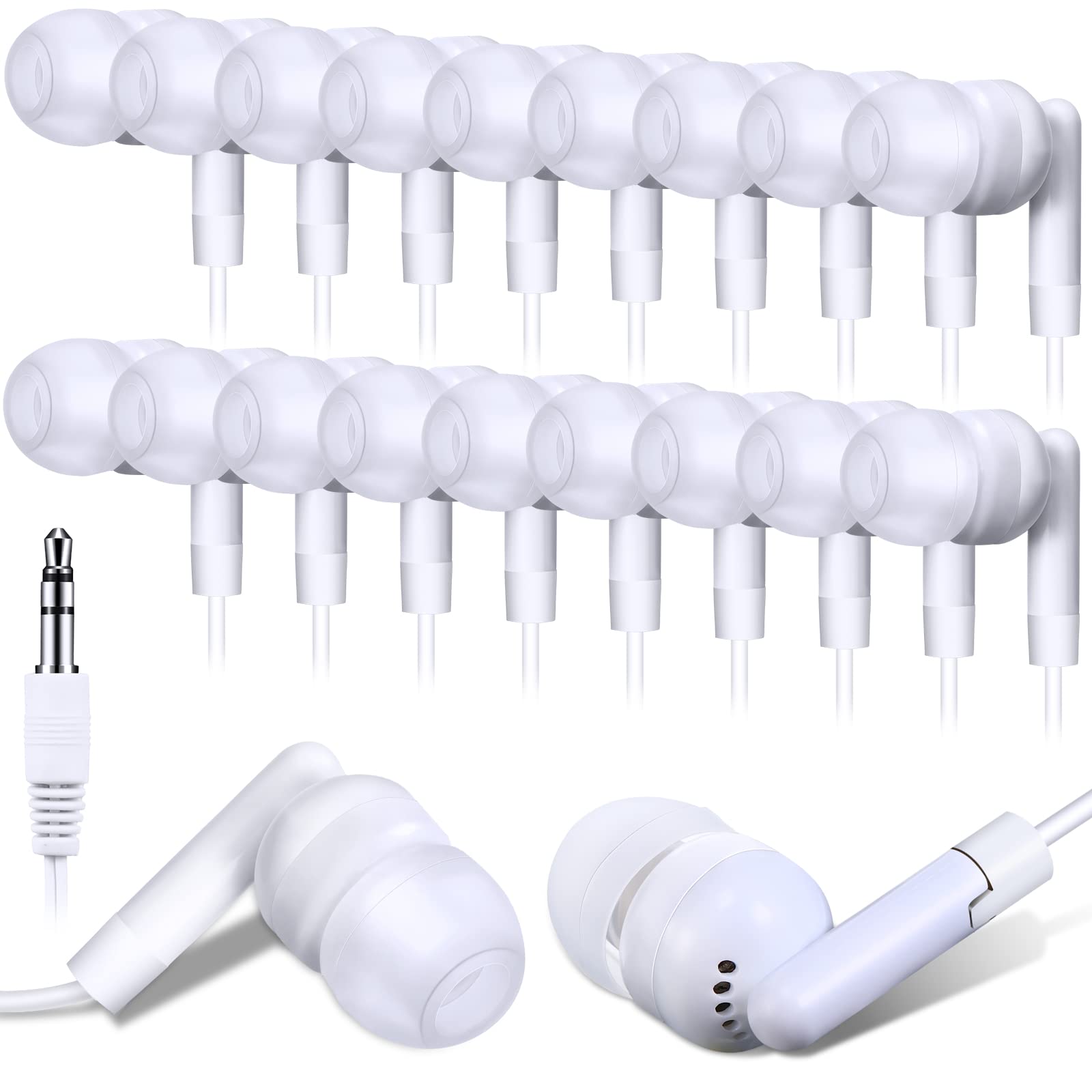 Photo 1 of Kanayu 100 Pack Wired Earbuds Bulk for Classroom Ear Headphones Wired Basic Student Earbuds No Microphone with 3.5MM Jack for Kids Class Laptop School Library, Individually Bagged(White)