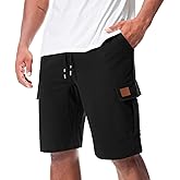 Suwangi Men’s Casual Sweat Cargo Cotton Shorts Drawstring Elastic Waist Short Athletic Workout Gym Jogger Shorts with Pockets