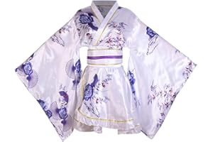 Women's Sexy Short Kimono Costume Adult Japanese Geisha Yukata Robe Prints Floral Bathrobe Sleepwear With Obi Belt Outfit