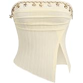 GORGLITTER Women's Shell Starfish Decor Strapless Tube Top Ruched Split Hem Going Out Bandeau Tops