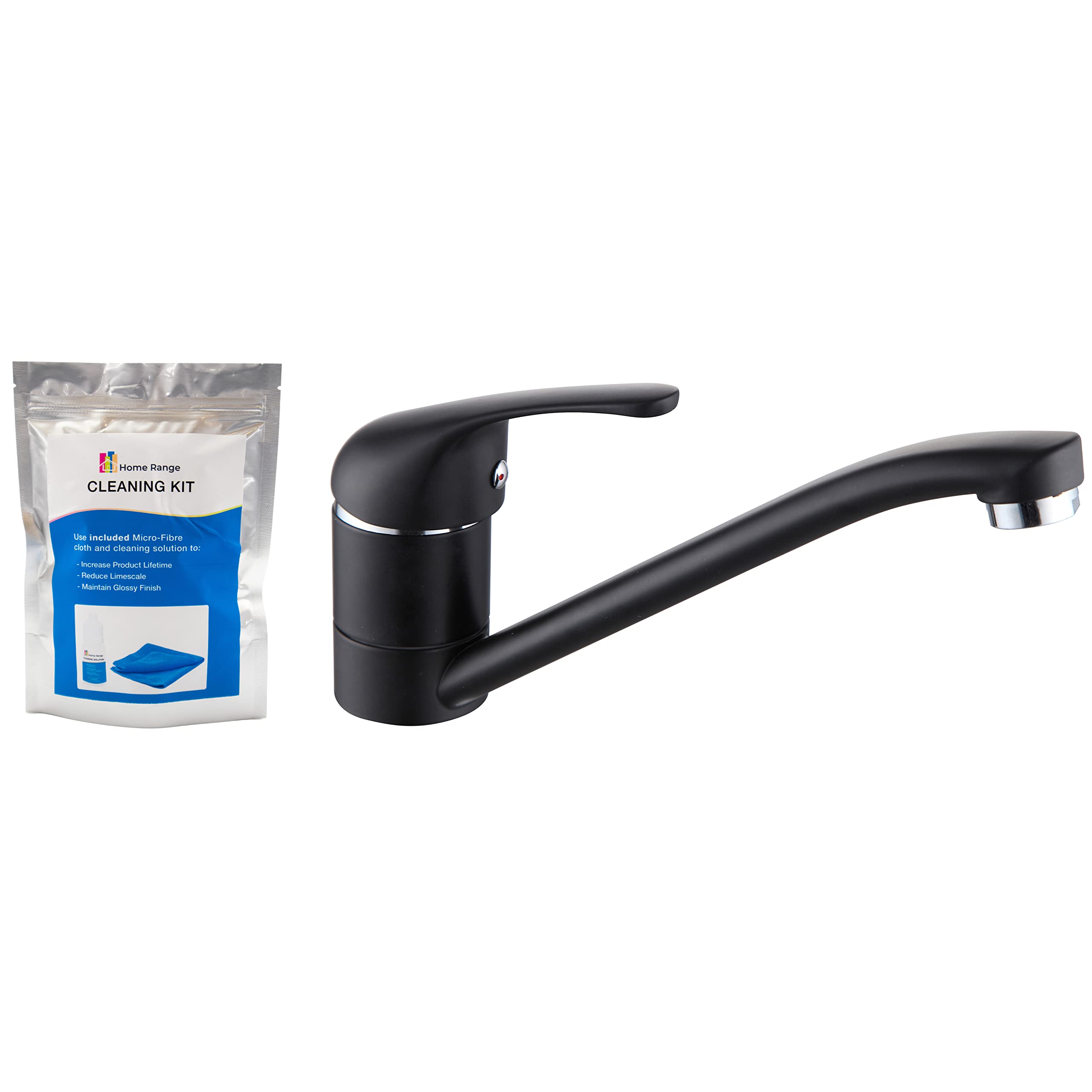 Home Range™ Black Kitchen Sink Mixer Tap | Comes with Cleaning and Fitting Kit - Hoses and Standard Fittings | Quality Brass Swivel Neck Single Lever Mono-bloc Tap | 5 Years Warranty