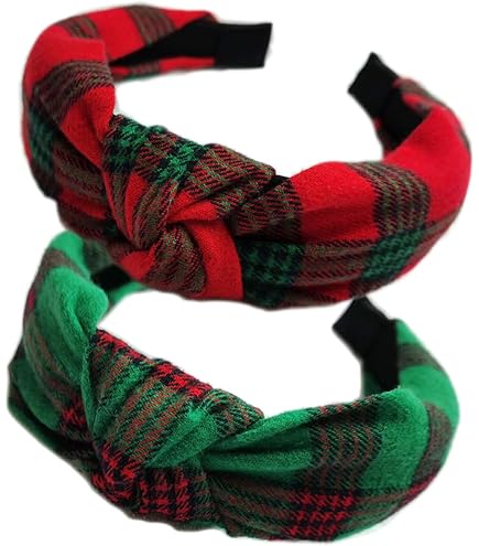 12 Pcs Christmas Headbands Women Wide Retro Snowflake Plaid Holiday Accessories Yilloog 12 Pcs Christmas Knotted Headband Retro Hair Band  main image 3