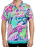 La Leela Hawaiian Shirt For Men Short Sleeve Front-Pocket Print Camp Teal Blue Blue
