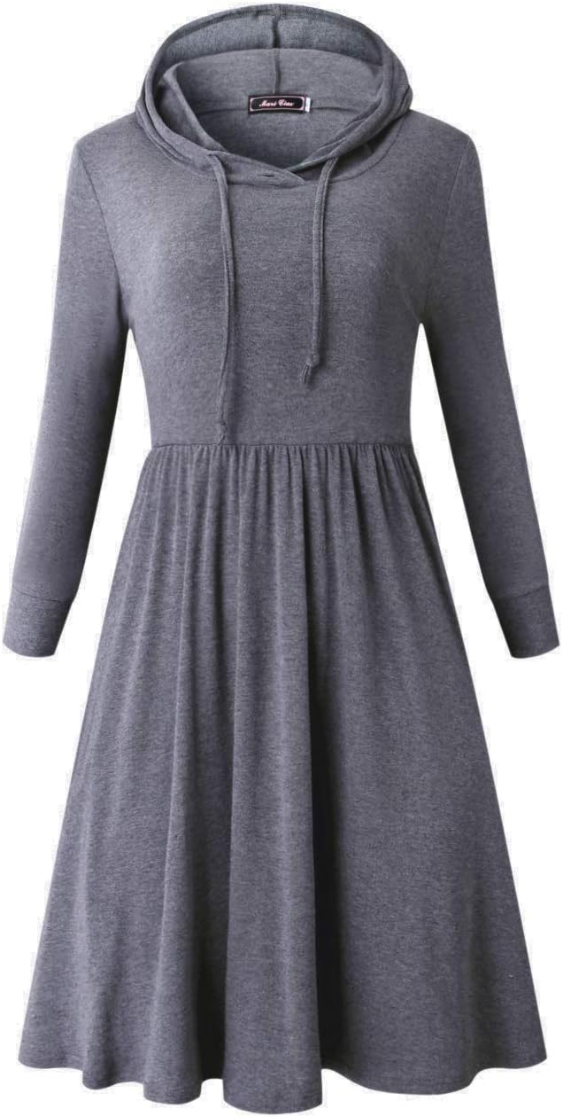 MARI CIAS Long Sleeve Pleated Dresses with Hoodie for Women Plus Size (XL, Grey)