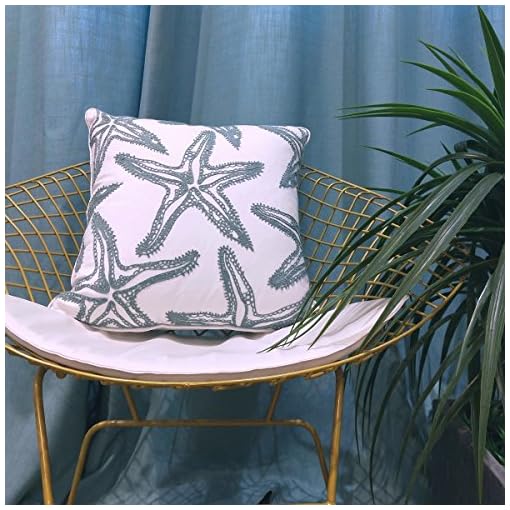 Only Cover,FINOHOME Embroidery Lake Blue Starfish Throw Pillow Cover