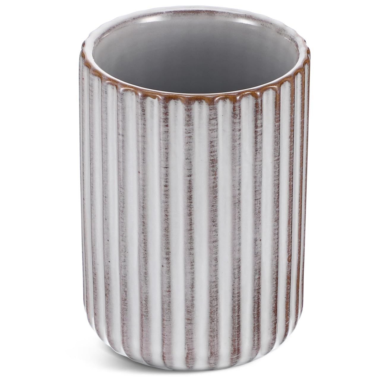 300ml Ceramic Coffee Mug, Japanese Vintage Stripe Milk Cup Without Handle, Retro Porcelain Water Tumbler for Tea, Coffee Milk, Lightweight White Beverage Cup for Office Home