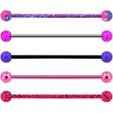 Jewseen 5PCS Industrial Piercing Jewelry Pink Purple Acrylic Balls Industrial Bar Jewelry Splatter 316L Stainless Steel Bar Industrial Piercing Body Jewelry